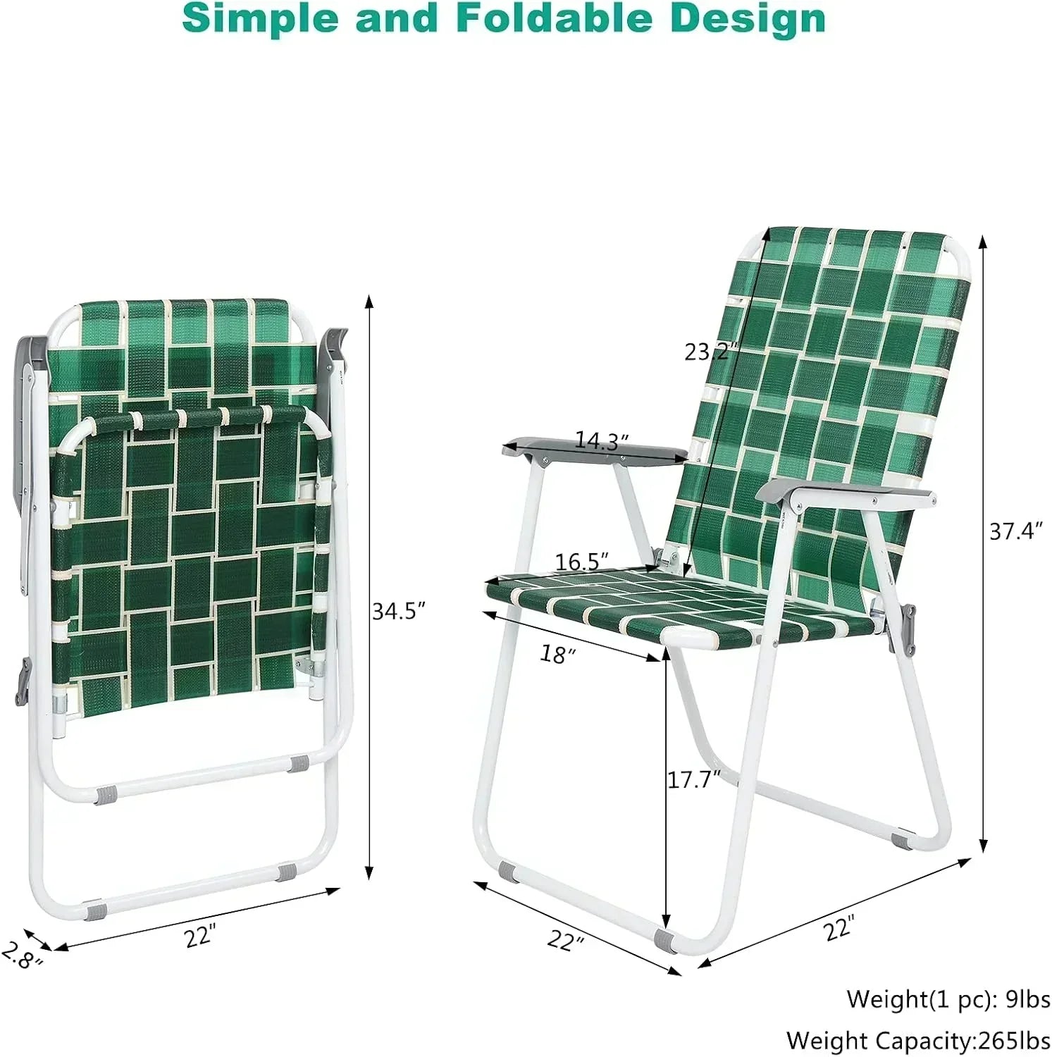 VINGLI Patio Lawn Webbed Folding Chairs Set of 2 Outdoor Beach Portable Lawn Chair