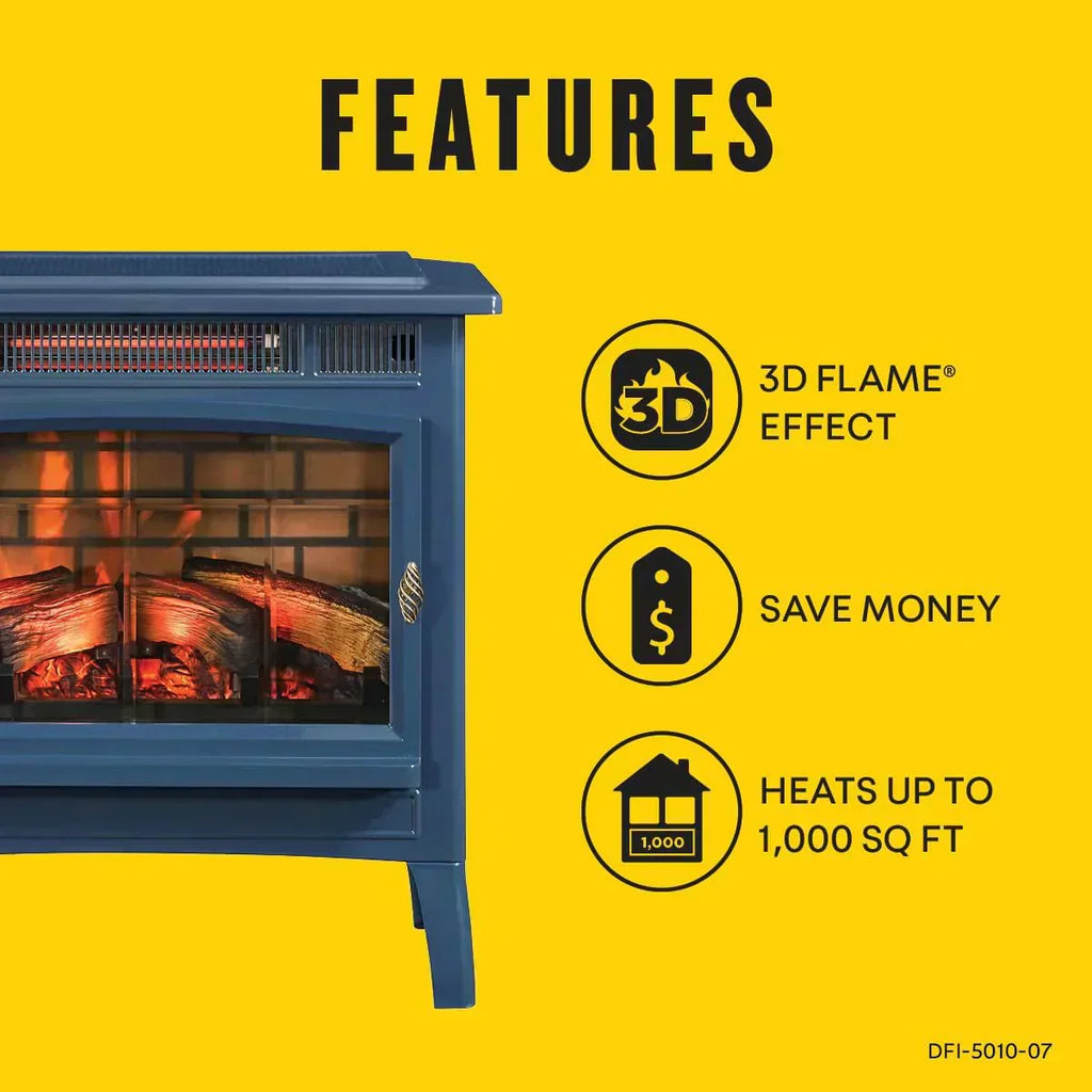 Freestanding Electric Fireplace Stove Heater with 3D Flame Effect for 1000 Sq. Ft