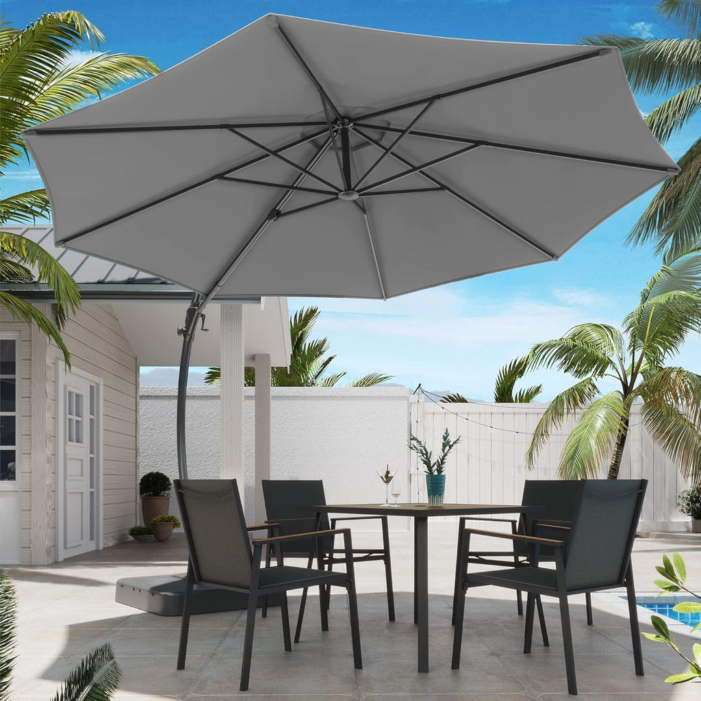 LAUSAINT HOME Outdoor Patio Umbrella with Base included 11 FT Deluxe Curvy Cantilever Umbrella