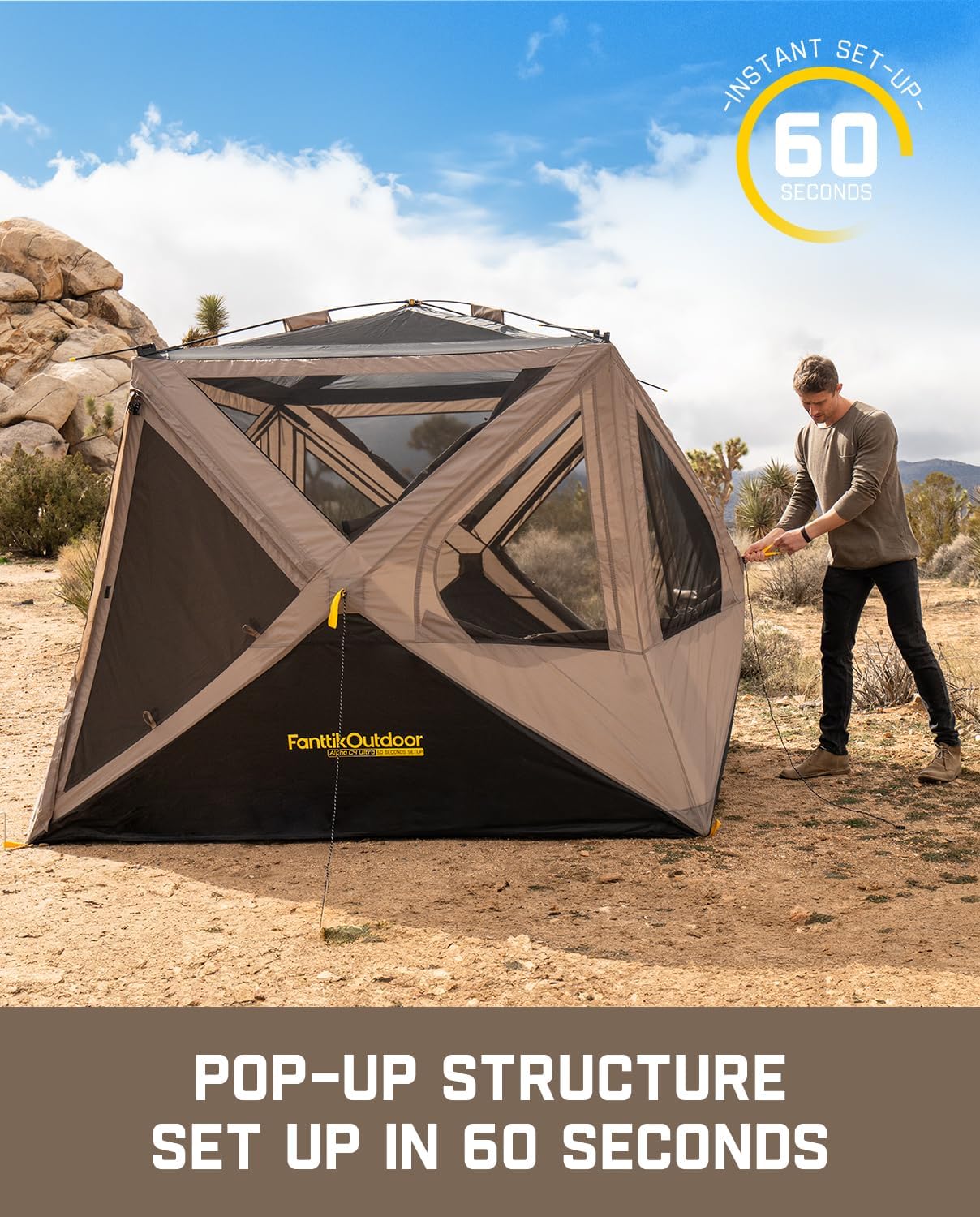 Super Camping Tent 4 Person Pop-up Instant Cabin Set Up Portable Center Tent