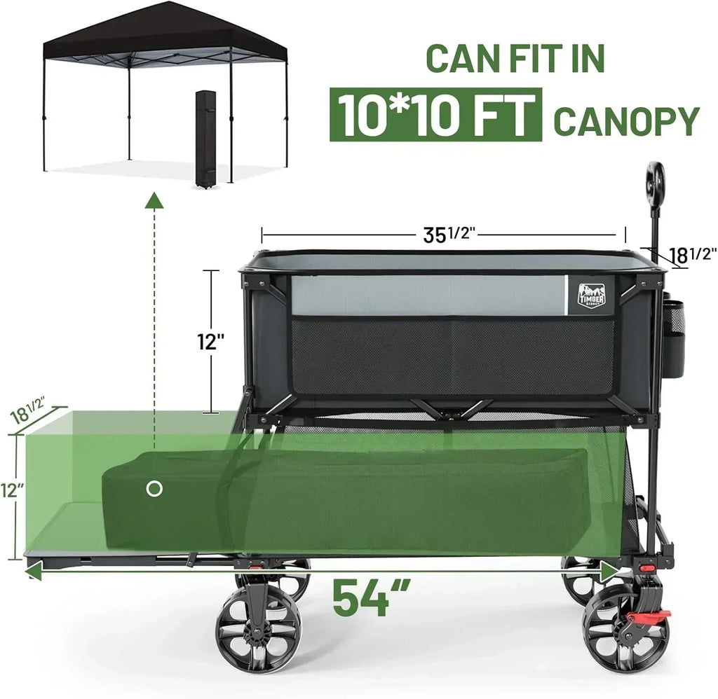 400L Large Capacity Folding Double Decker Cart with Brakes 54 Inch Extra Long Extended Cart
