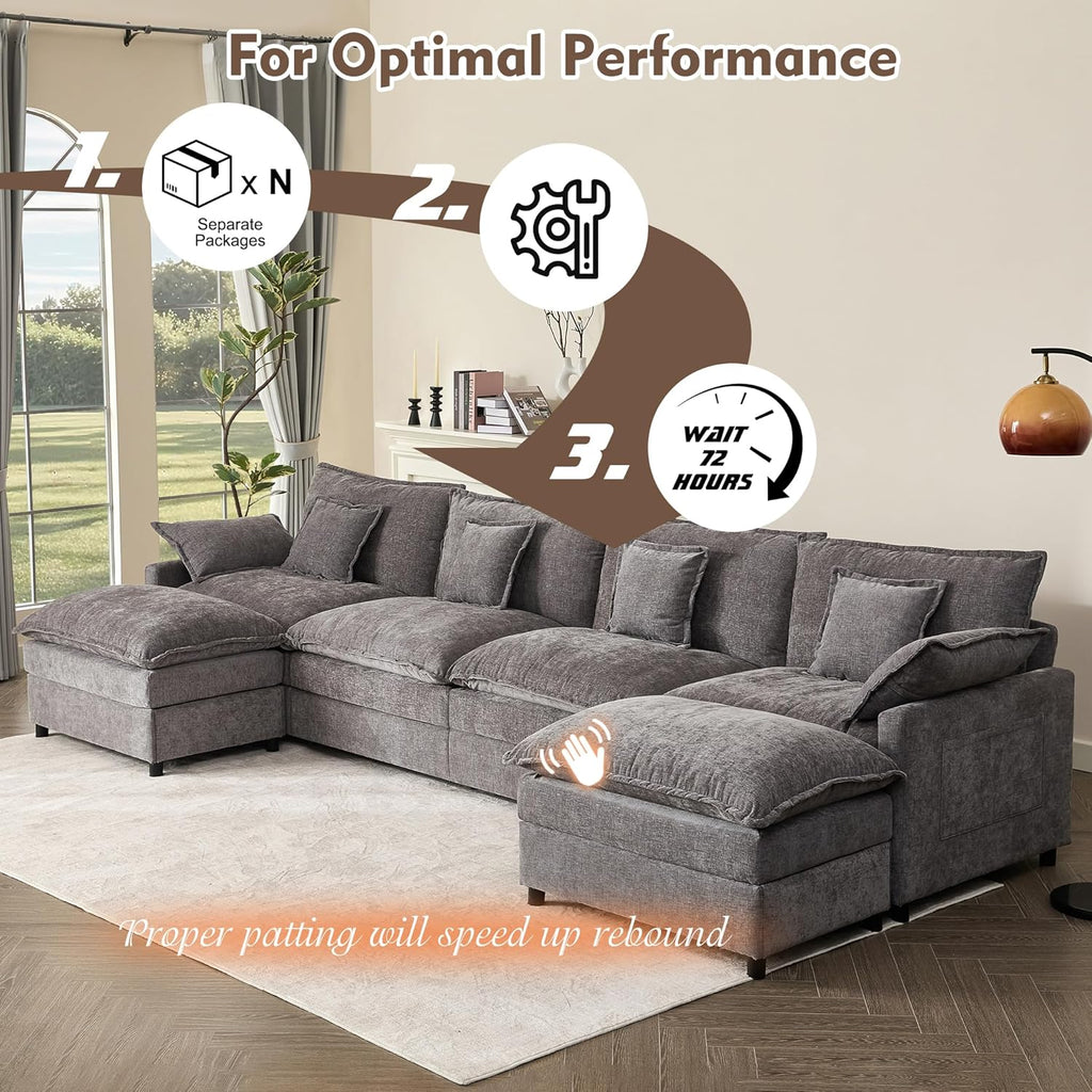 108 Inch U Shape Sofa Sectional Sofa Comfortable Cloud Sofa Living Room Deep Seat Sofa