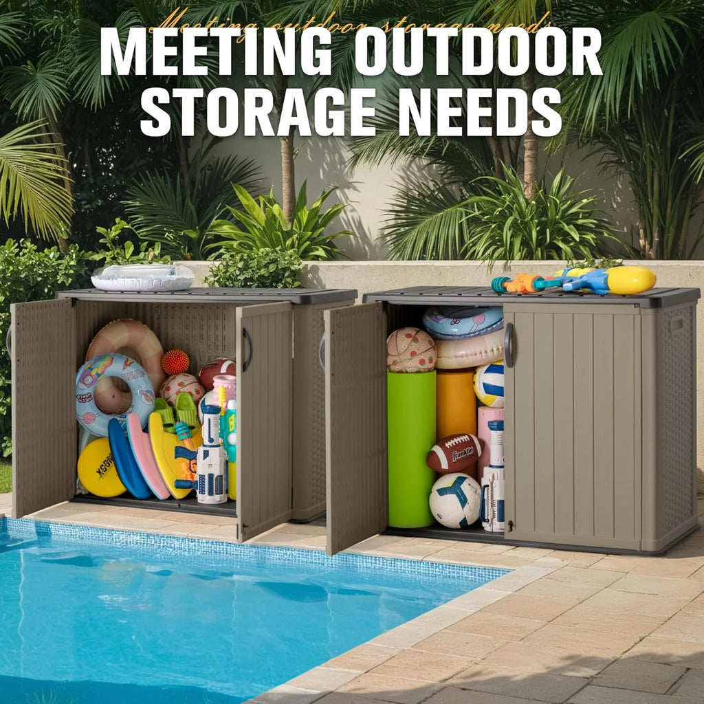 Greesum Outdoor Horizontal Storage Shed 27 Cu.ft Resin Large Storage Box for Garden Patio