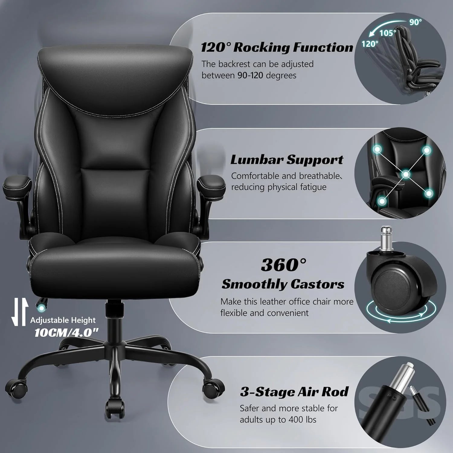 Office Chair Large High-Foot Computer Desk Chair, Breathable Leather Chair Lumbar Support Rotating Computer Chair