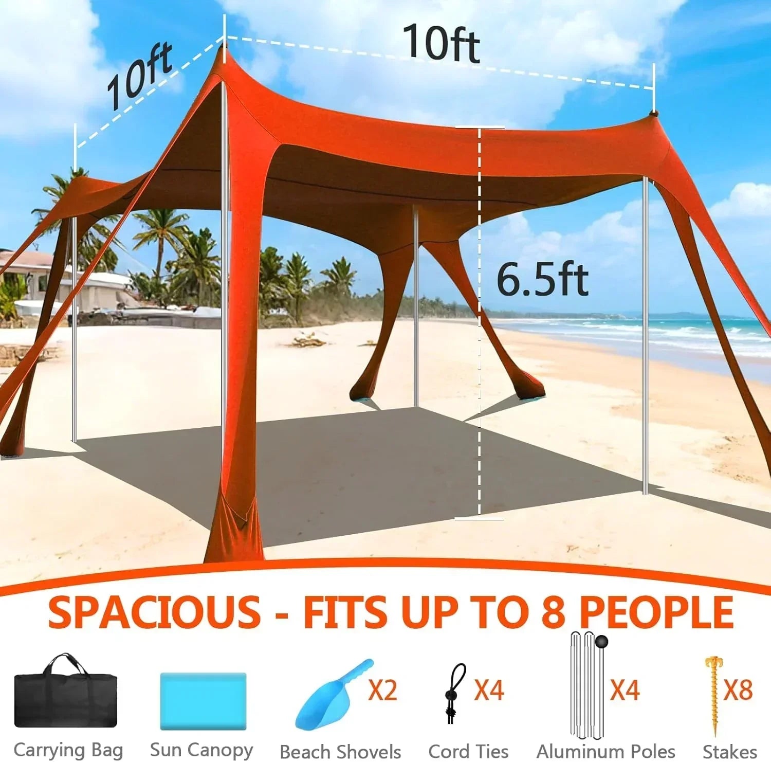 Beach Tent Sun Shelter 10 x 10 FT Beach Canopy Tent Sun Shade Heavy Duty UPF50+ Beach Tent