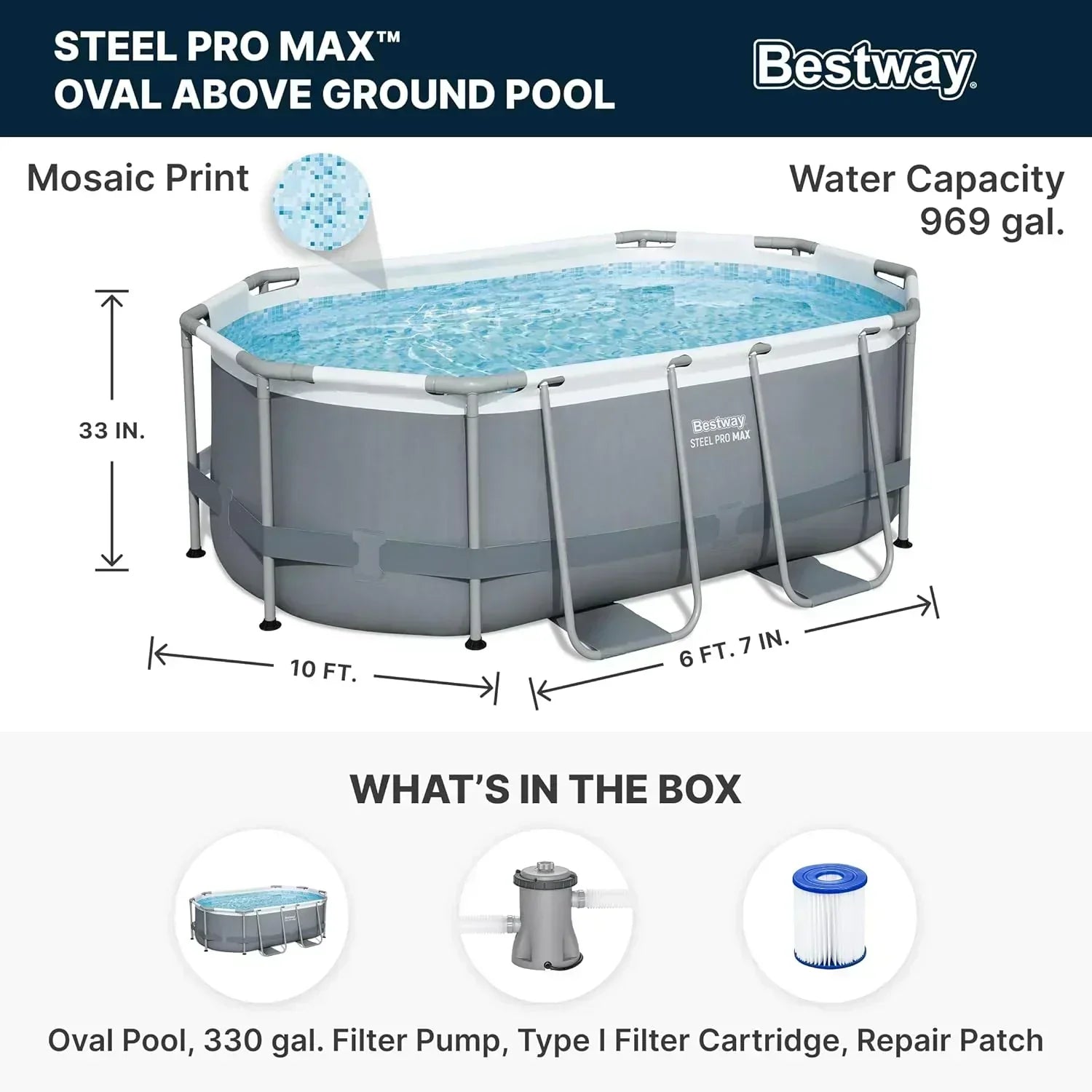 Power Steel 14' x 8'2 x 39.5 Oval Above Ground Pool Set Includes 530gal Filter Pump Ladder