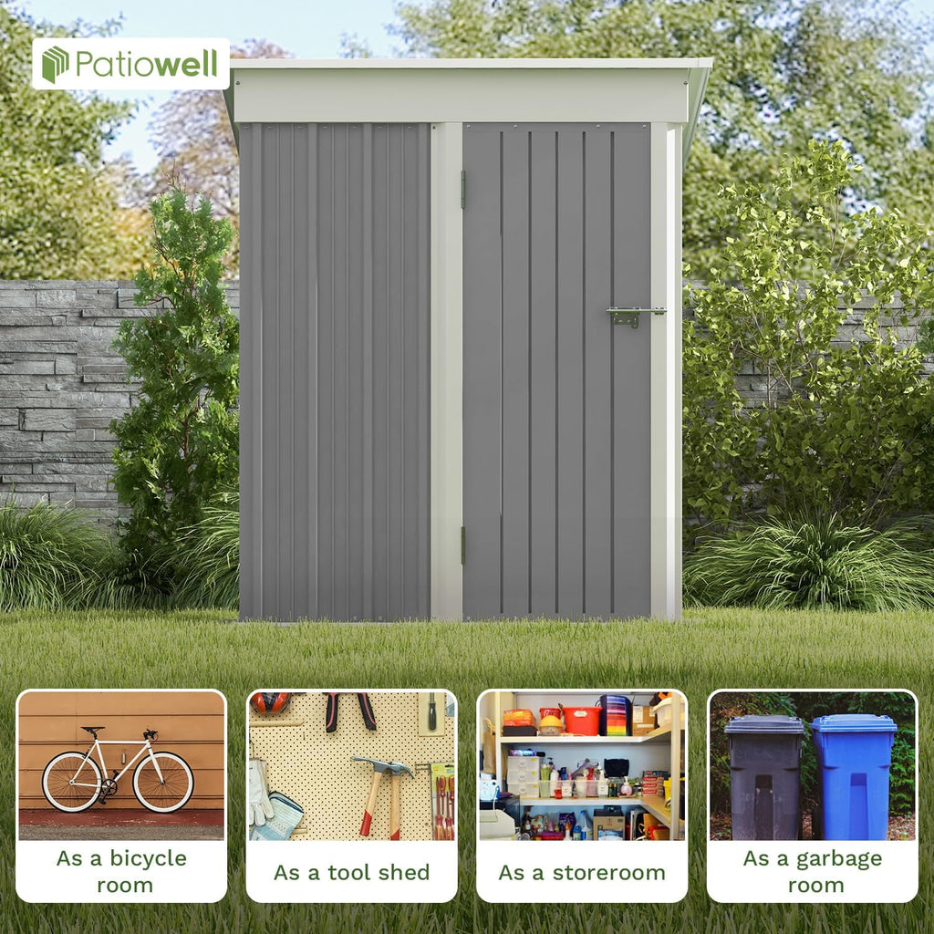 Patiowell 5x3 FT Outdoor Storage Shed Tool Shed with Sloping Roof and Lockable Door Metal Shed