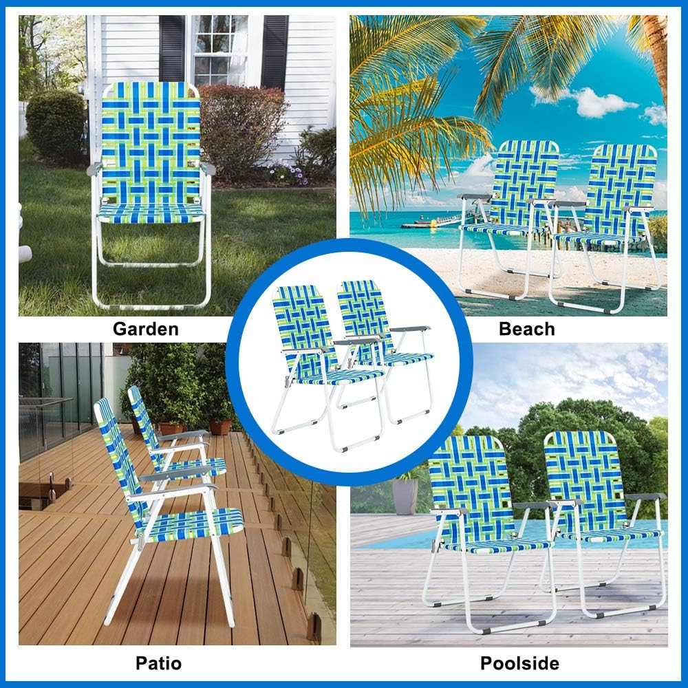 VINGLI Patio Lawn Webbed Folding Chairs Set of 2 Outdoor Beach Portable Lawn Chair