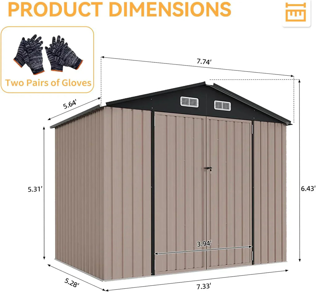 Aoxun 6.2x4 FT Shed Outdoor Storage Shed Metal Garden Shed Sloping Roof Tool Shed Bike Shed