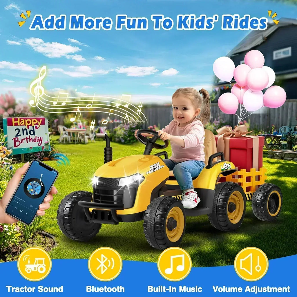 24V Ride On Tractor Tiltable Detachable Trailer 2x65W Motors EVA Tires Remote Control