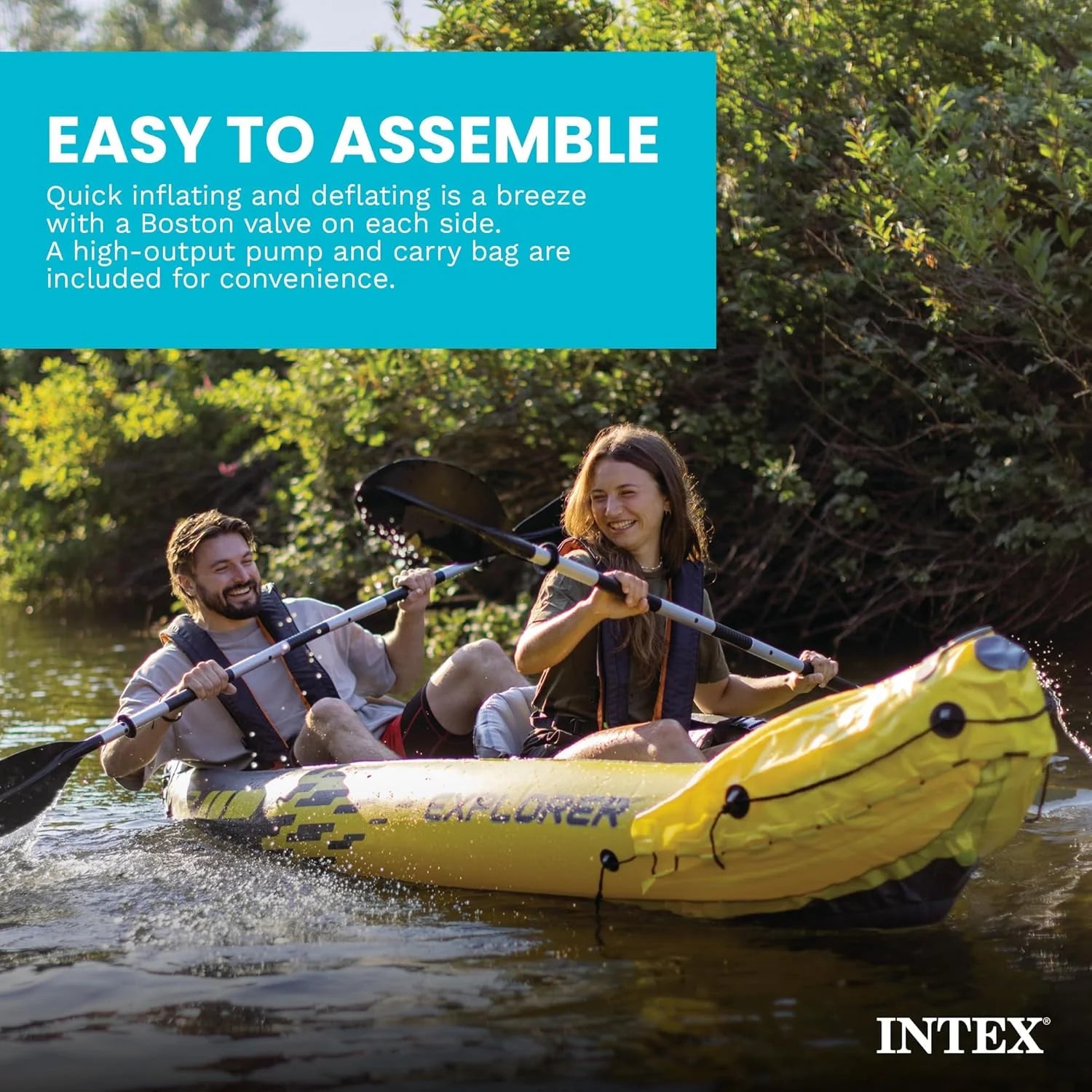 Intex 68307EP Explorer K2 Inflatable Kayak Set: Includes Deluxe 86in Aluminum Oars and High