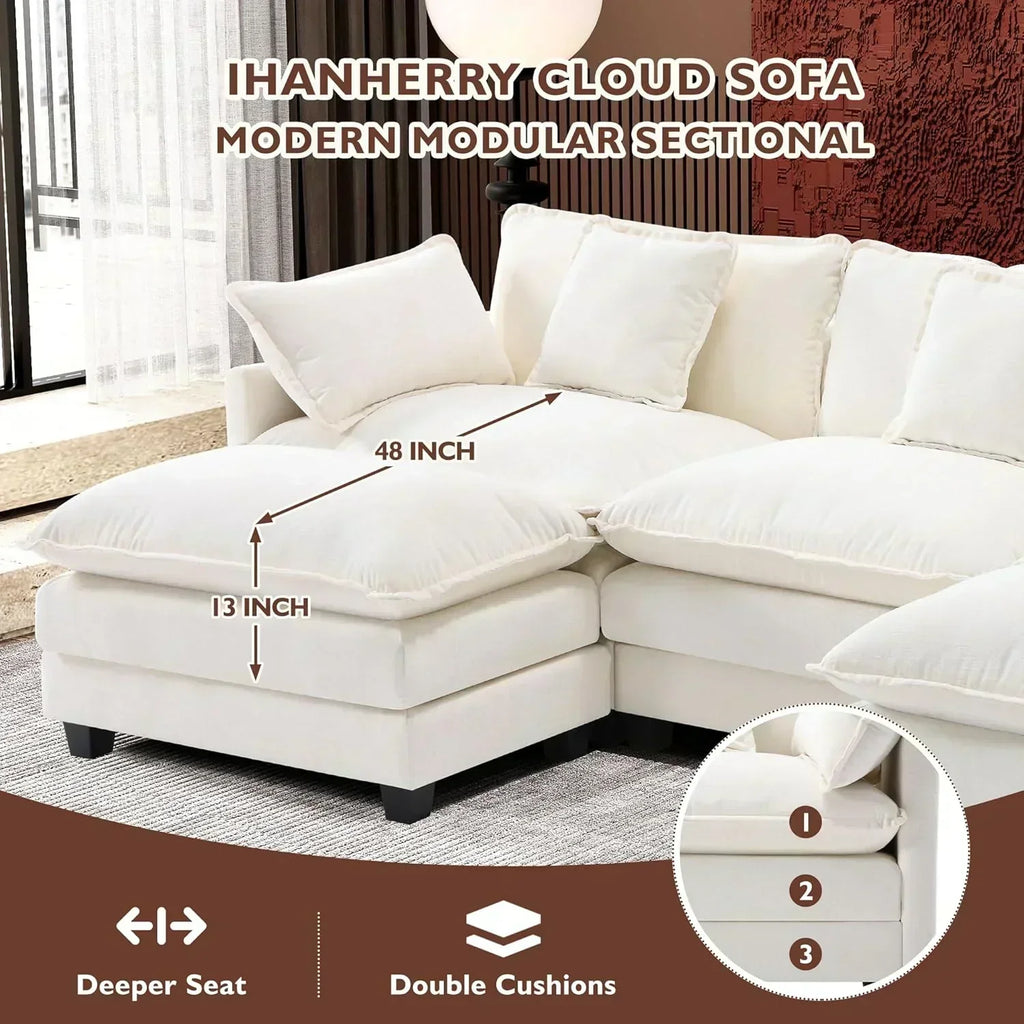 111.4 Inch L Shaped Modern Sofa Modular Cloud Sofa with Ottoman 4 Seater Chenille Deep Seat Sofa