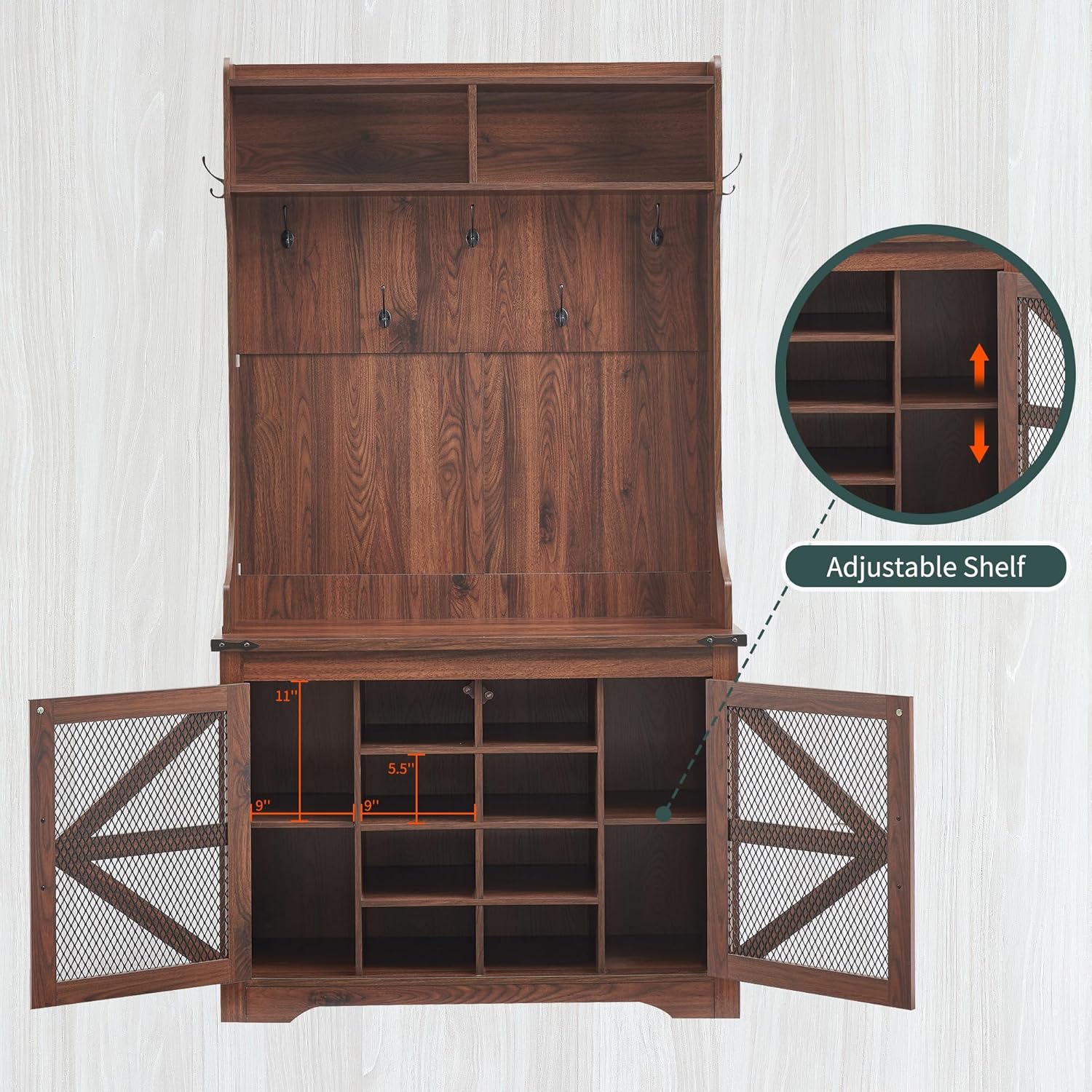 JXQTLINGMU 59-inch Farmhouse Foyer Tree Shoe Storage Entryway Bench Foyer Coat Rack Cabinet