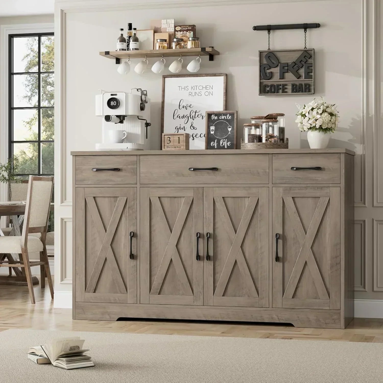 Sideboard with drawers large 55-inch sideboard modern farmhouse wood kitchen dining table