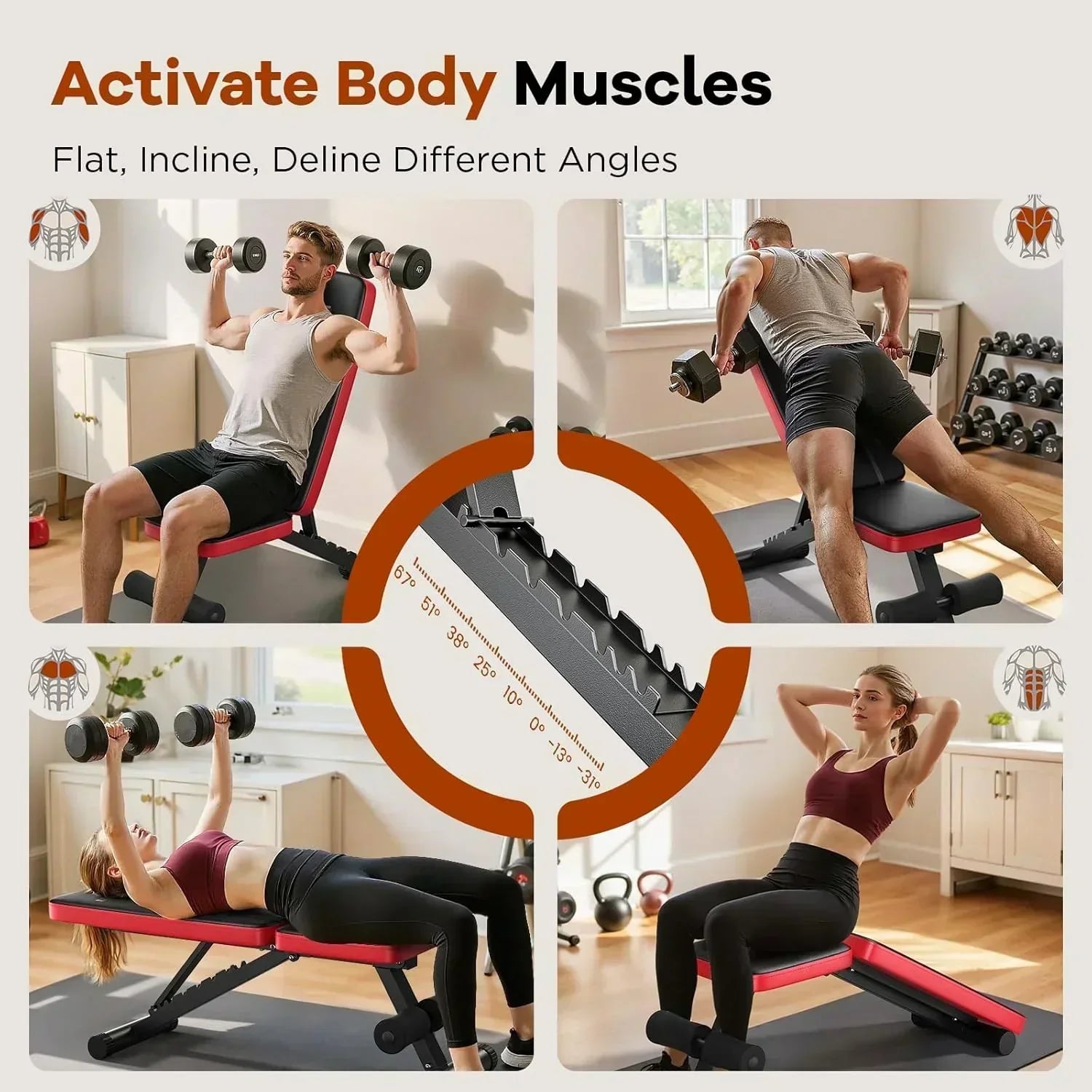 Basic Weight Bench for Home Gym Foldable Workout Bench with 8 Backrest Capacity Adjustable Bench