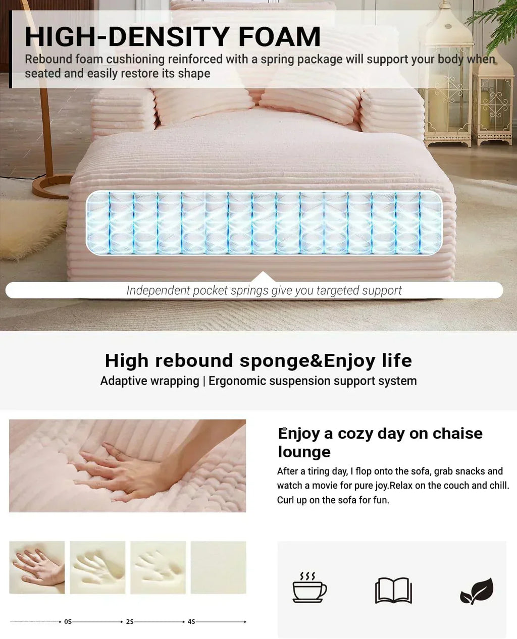 50-inch indoor recliner oversized corduroy upholstered boneless sofa bed deep sleeper sofa