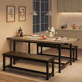 IDEALHOUSE 3 Piece Dining Table Set 63 Thick Metal Frame Kitchen Table Wooden Dinette Table Set