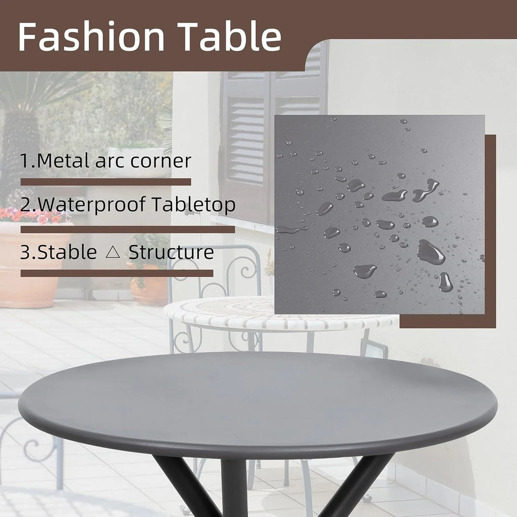 Shintenchi 3 Pieces Patio Bistro Sets, Outdoor Textilene Fabric Conversation Bistro Set, Textilene Fabric Front Porch Chairs Small Patio Furniture Set with Table for Lawn,Garden,Balcony (Black)