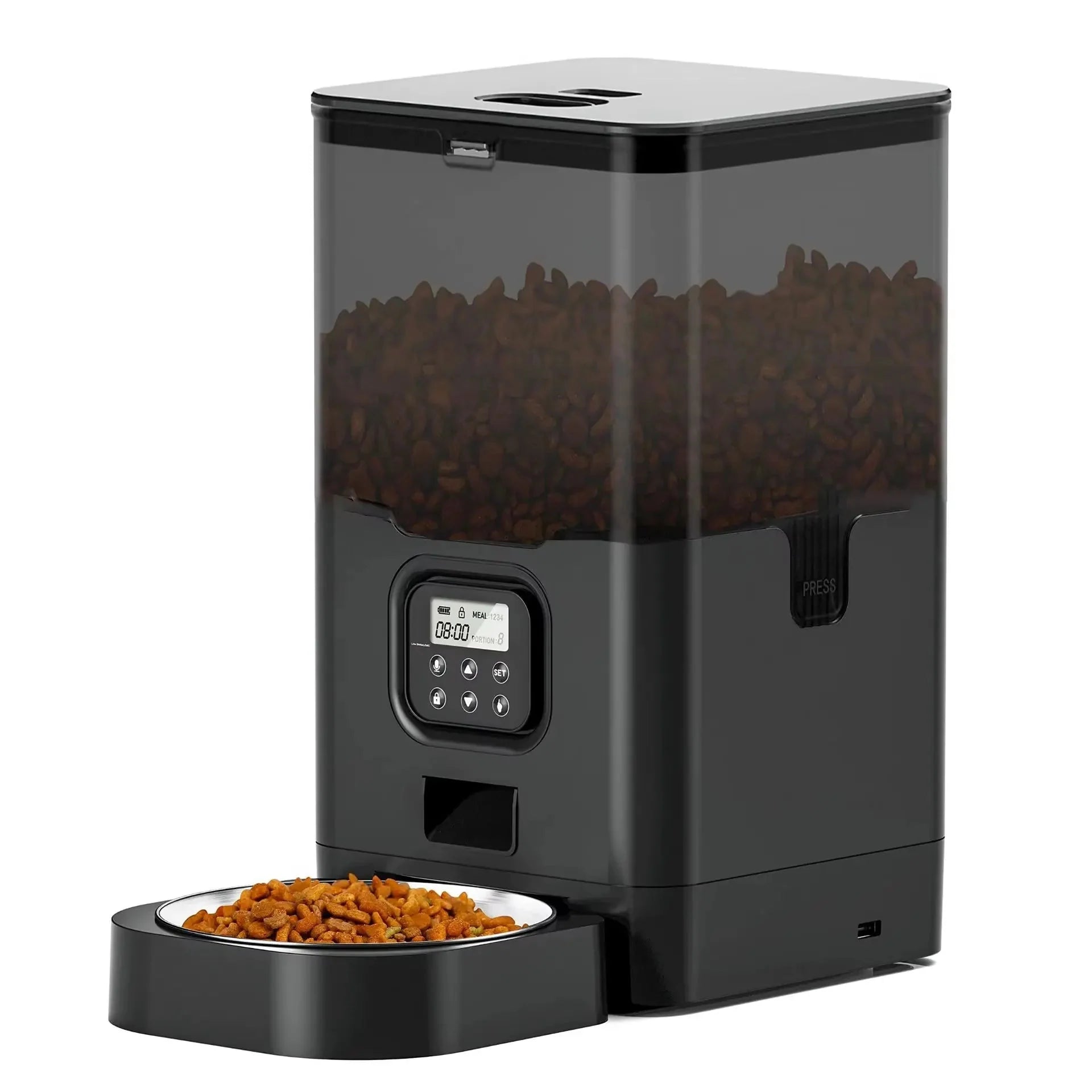 Automatic Cat Feeder 6L Stainless Steel Bowl Timed Dry Food Dispenser with Voice Recorder and LCD Display