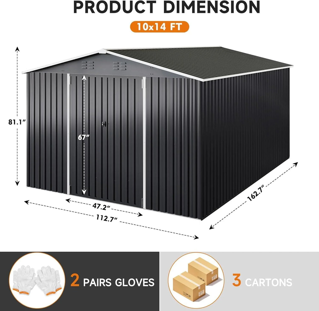 Polar Aurora 8 x 12 FT Outdoor Storage Shed, Metal Garden Shed with Updated Frame Structure, Tool Sheds for Backyard Garden Patio Lawn Black