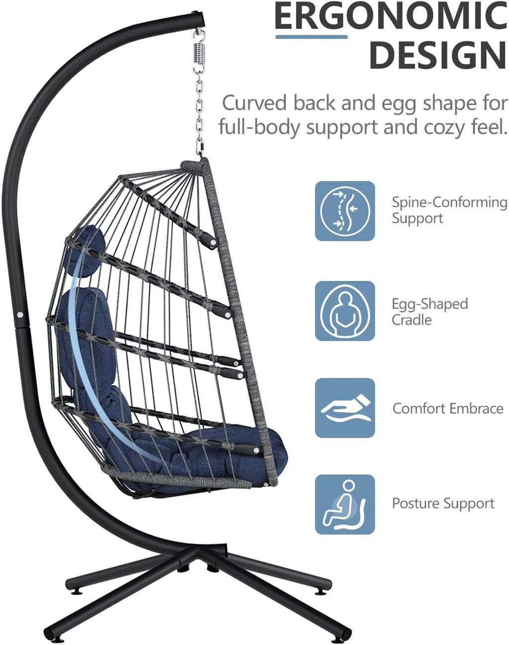 SWITTE Egg Chair Outdoor Indoor Wicker Hanging Egg Swing Chair 350lbs Capacity for Patio