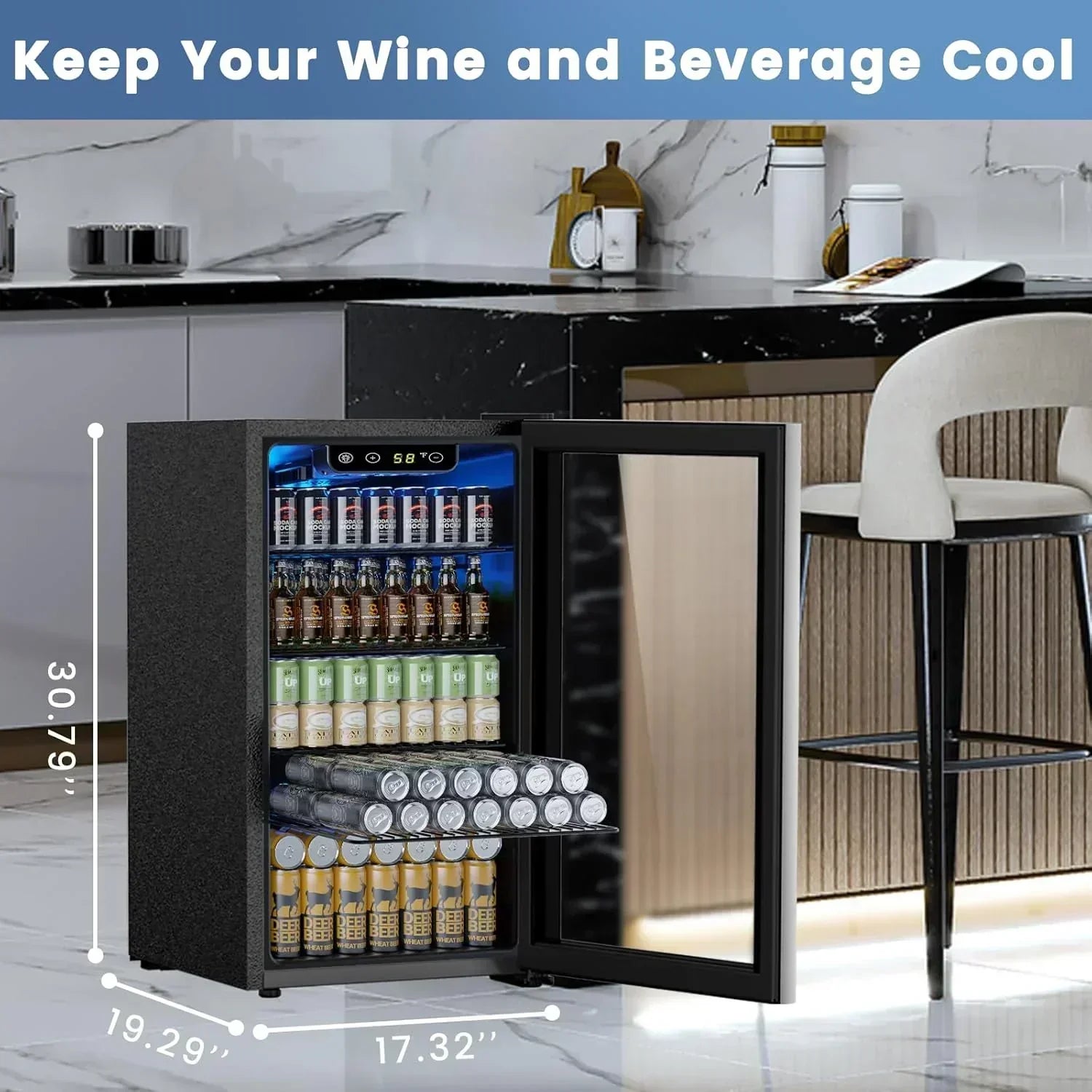 Mini Fridge 130 Can Beverage Refrigerator Cooler Drink Fridge Adjustable Temperature Control
