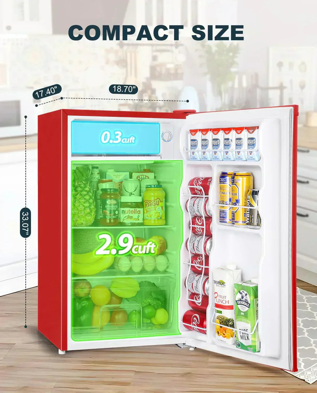 Upstreman 3.2 Cu.Ft Mini Fridge Freezer Single Door Fridge Dorm Fridge Adjustable Thermostat