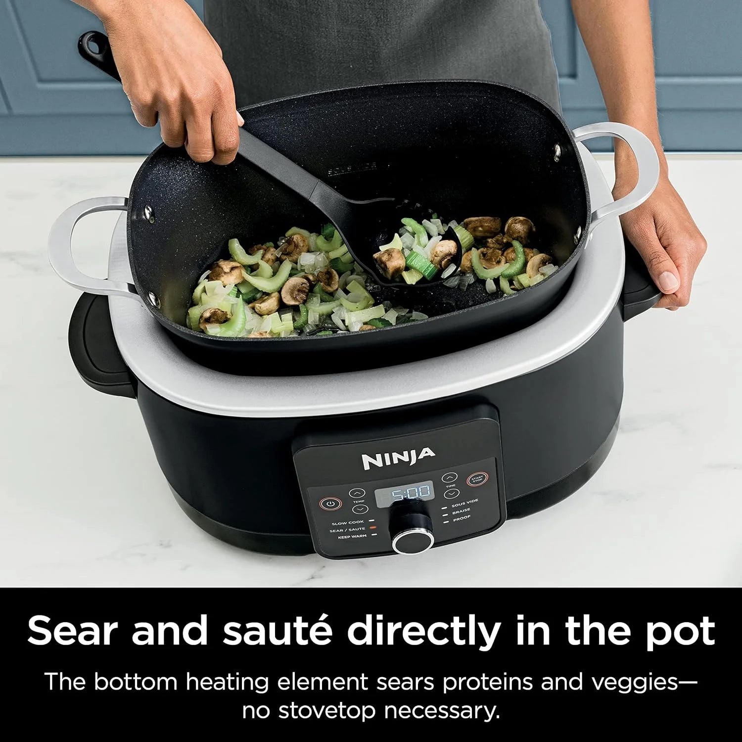 Ninja Slow Cookers 8.5-Quart Multi-Cooker with Dutch oven, steamer, glass lid with integrated spoon, nonstick and oven-safe pot