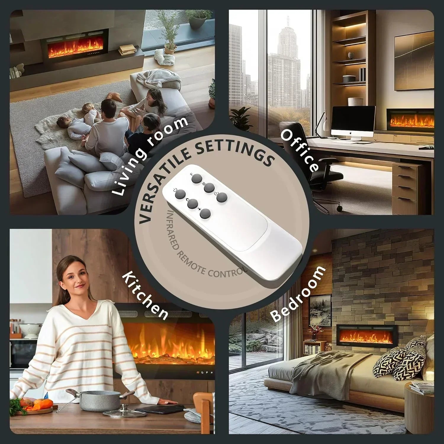 EUHOMY 50 Inch Electric Fireplace Wall Recessed Adjustable Flame Color Fireplace Heater