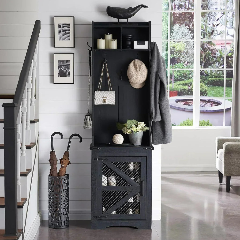 JXQTLINGMU 59-inch Farmhouse Foyer Tree Shoe Storage Entryway Bench Foyer Coat Rack Cabinet
