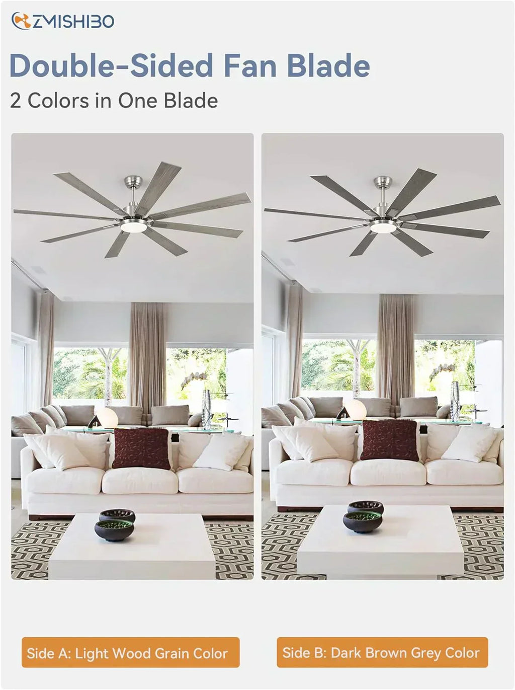 Zmishibo 72-inch large ceiling fan with lighting and remote indoor/outdoor