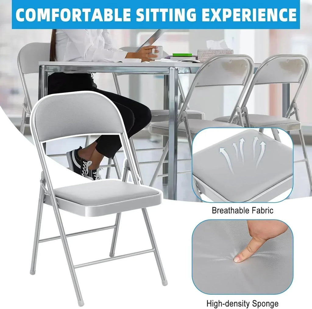 6 Pack Black Folding Chairs with Leather Chairs Events Office Wedding Party Upholstered Chairs