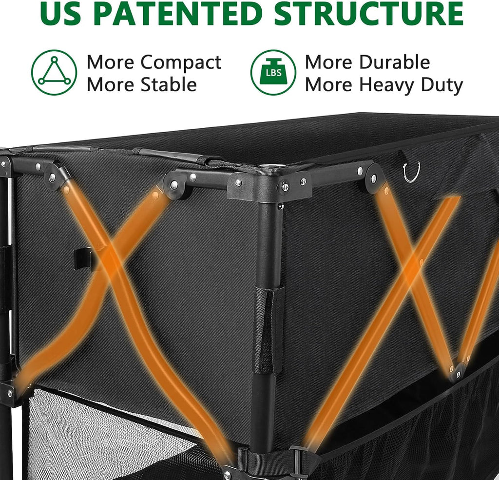 Double Decker Wagon 600lb Capacity 400L Collapsible Wagon 54 Extended Utility Folding Cart
