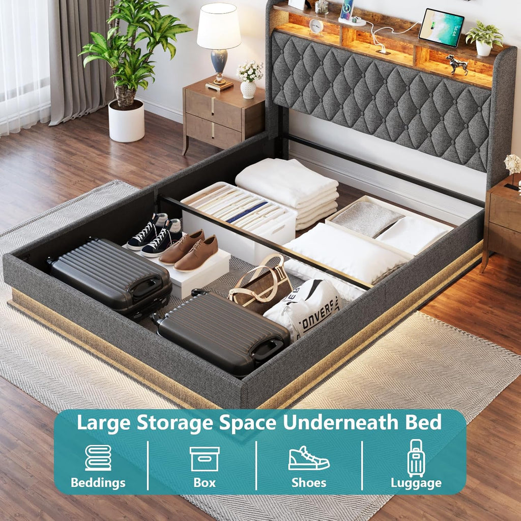 Queen Bed Frame Storage Lift Up Queen Size Bed Frame Headboard Upholstered Platform Bed
