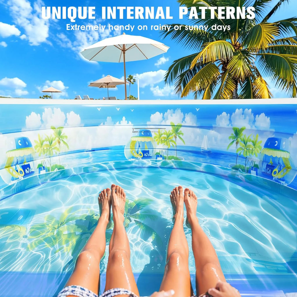 2025 Upgraded Inflatable Pool with Canopy, Inflatable Family Lounge Pool, Round Blow Up Pool for Adult with Bench & Backrest, Swim Center Easy Backyard Pools for Kids & Adults, 92x92x26, Blue