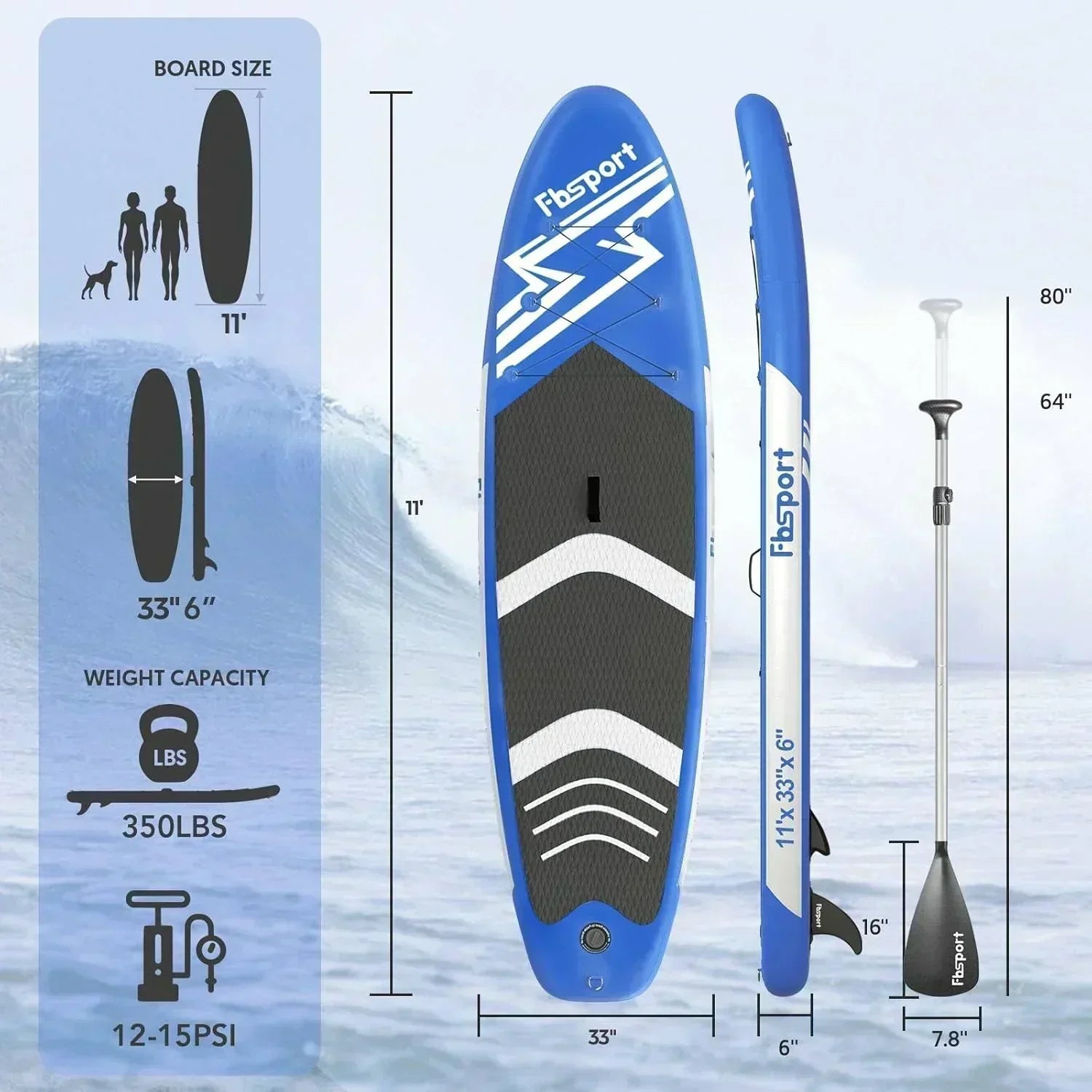 FBSPORT 11' Premium Stand Up Paddle Board Yoga Board with Durable SUP Accessories Carry Bag