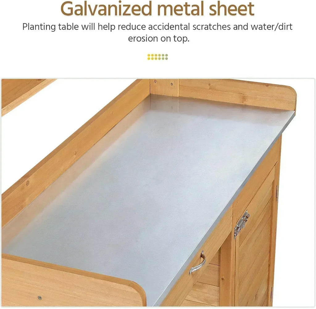 Yaheetech Outdoor Garden Potting Bench Table Work Bench Metal Tabletop Cabinet Drawer