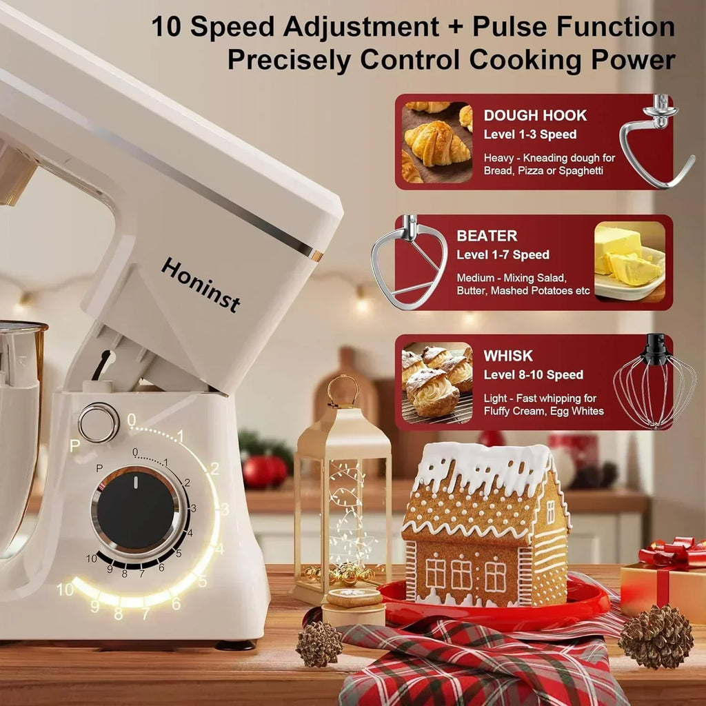 10-Speed Stand Mixer with 8-in-1 Splash Guard Tilt Head 6-Quart Stainless Steel Bowl