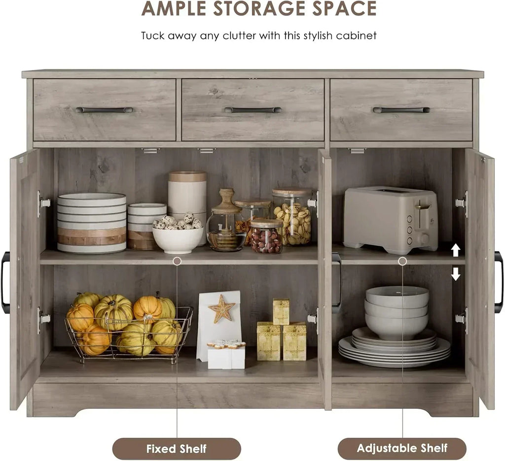 Modern farmhouse sideboard barn door buffet storage cabinet with drawers and shelves
