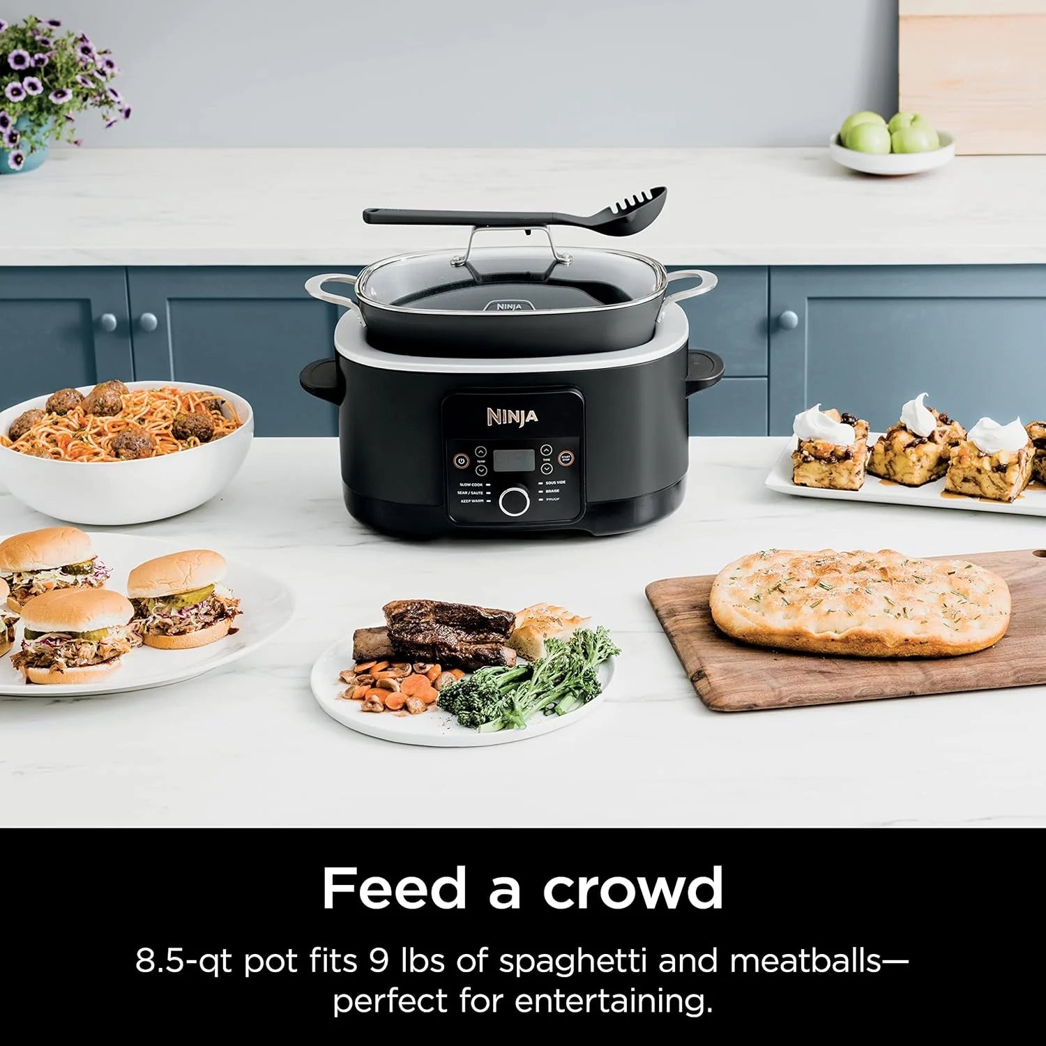Ninja Slow Cookers 8.5-Quart Multi-Cooker with Dutch oven, steamer, glass lid with integrated spoon, nonstick and oven-safe pot