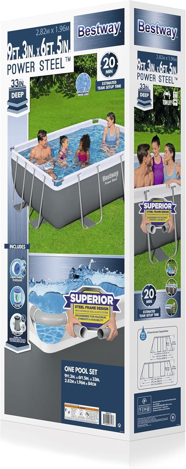 Power Steel 14' x 8'2 x 39.5 Oval Above Ground Pool Set | Includes 530gal Filter Pump, Ladder, ChemConnect Dispener