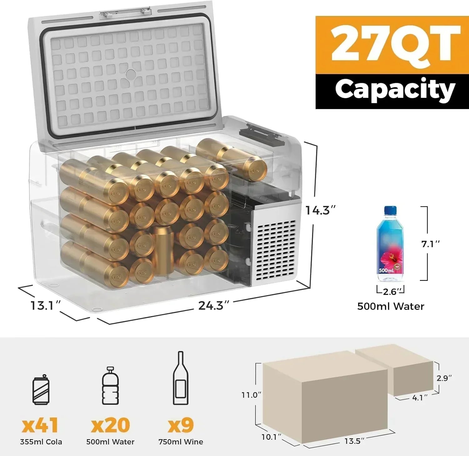 12V Refrigerator 21 Quart Portable Freezer 50 Hours Keep Cool Electric Cooler Car Refrigerator