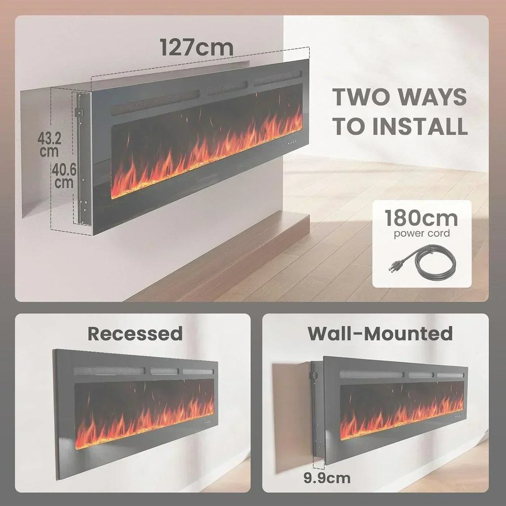 50 Smart Electric Fireplace 5300 BTU Heat Output Wall-Mount Built-In Electric Fireplace