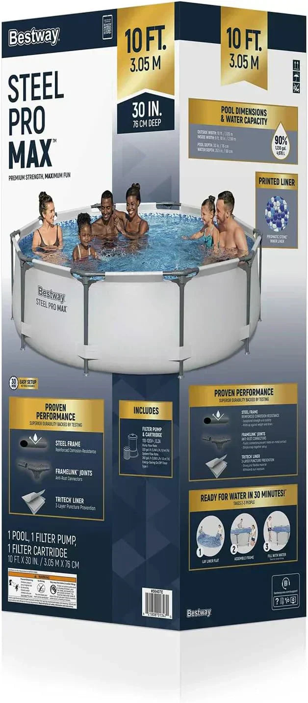 Steel Pro MAX 10 Foot x 30 Inch Round Metal Frame Above Ground Backyard Swimming Pool Set