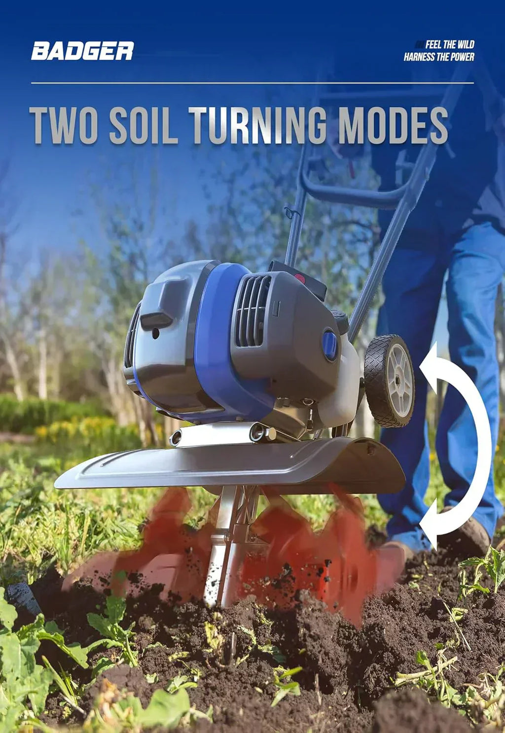 Garden Tiller 53cc Mini Cultivator 15 inch Powerful Liftable Booster Rod Tilling Tool