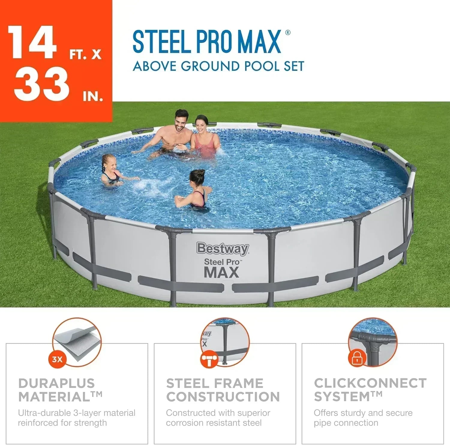 Steel Pro MAX 10 Foot x 30 Inch Round Metal Frame Above Ground Backyard Swimming Pool Set