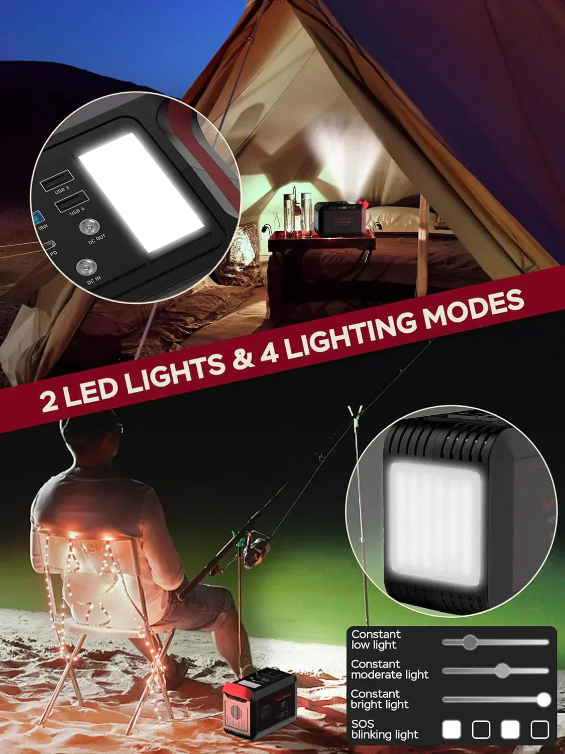 Portable Power Station 88Wh Camping Lithium Battery Solar Generator Fast Charging Power Bank