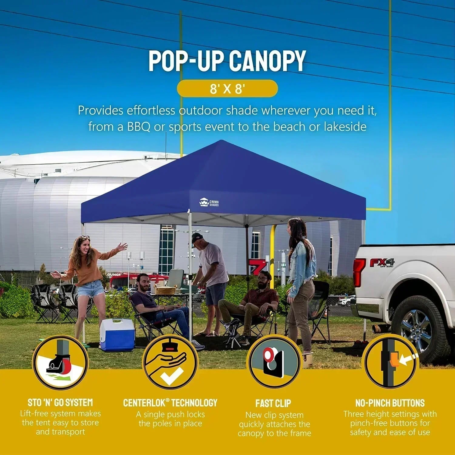10x10 Pop-Up Awning One-Click Installation Beach Tent Outdoor Sunshade Silver Coated Top