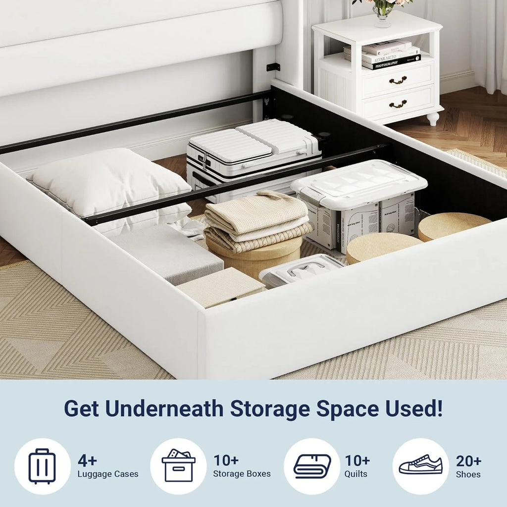 Allewie Queen Size Lift Up Storage Bed Modern Wingback Headboard Hydraulic Support