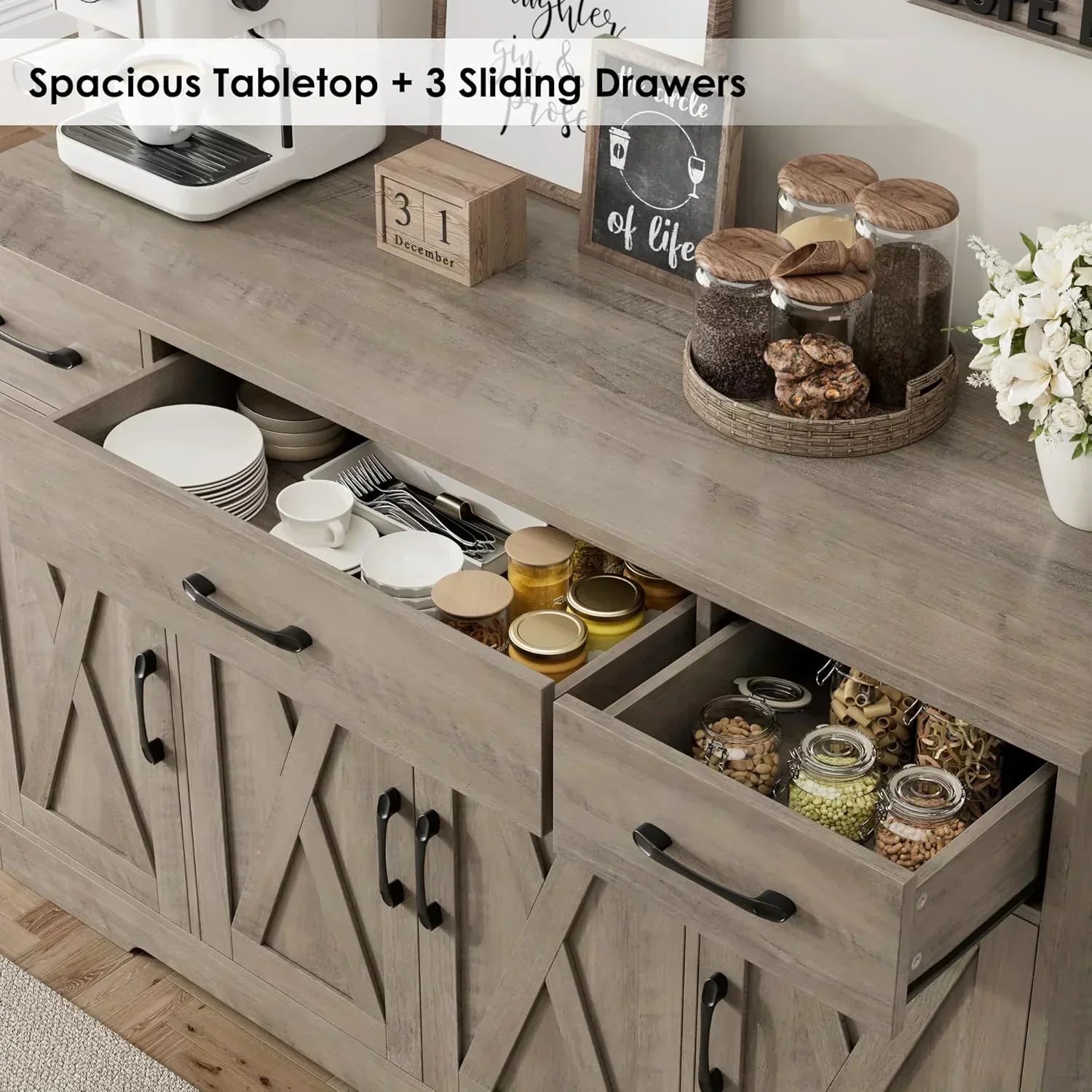 Sideboard with drawers large 55-inch sideboard modern farmhouse wood kitchen dining table